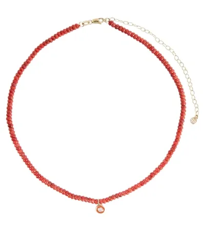 Sydney Evan 14kt Yellow Gold Beaded Bracelet In Orange