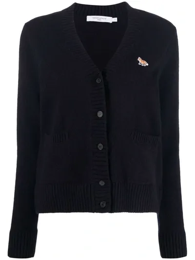 Maison Kitsuné Baby Fox-patch V-neck Cardigan In Blue