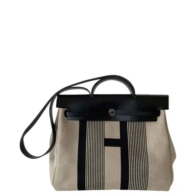 Pre-owned Hermes Beige/black Canvas Herbag Zip 39 Tote Bag