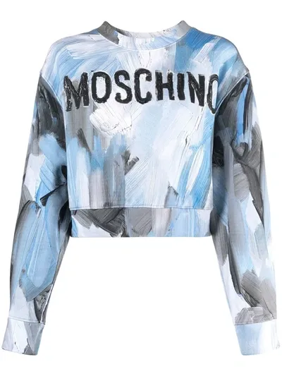 Moschino Brushstroke-print Logo Sweatshirt In Blau