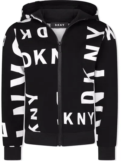 Dkny Kids' Logo-print Zip-up Hoodie In Black