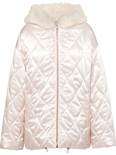 Miu Miu Diamond-quilted Hooded Jacket In Neutrals