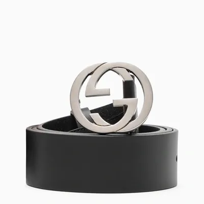 Gucci Men's Palladium-tone Gg Buckle Belt In Black