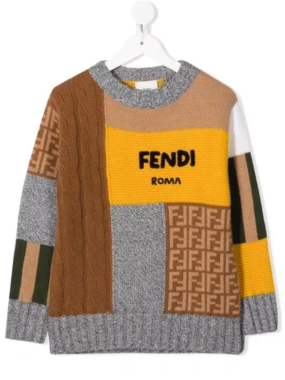 Fendi Kids' Logo Patchwork Jumper In Grey