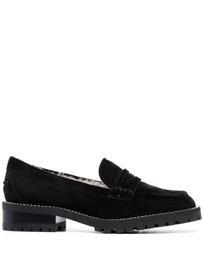 Jimmy Choo Deanna Crystal-embellished Shearling-lined Suede Loafers In Black