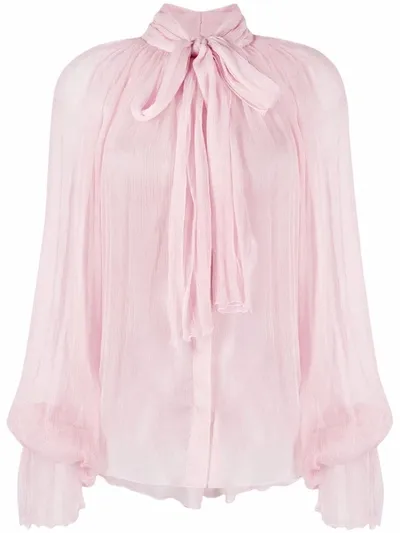 Atu Body Couture Pussy Bow-collar Silk Blouse In Rosa