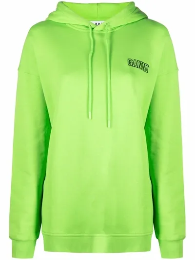 Ganni Software Isoli Logo-embroidered Oversize Hoodie In Flash Green