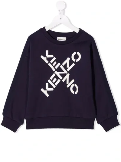 Kenzo Kids' Logo-print Crew-neck Sweatshirt In Blue