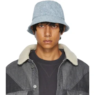 Isabel Marant Embroidered Logo Cotton Denim Bucket Hat In Light Blue