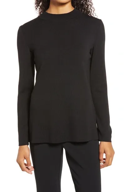 Ming Wang Long Sleeve Knit Tunic In Black