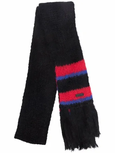 Saint Laurent Striped Detail Scarf In Schwarz