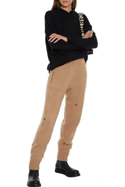 Helmut Lang Distressed Wool-blend Track Pants In Camel