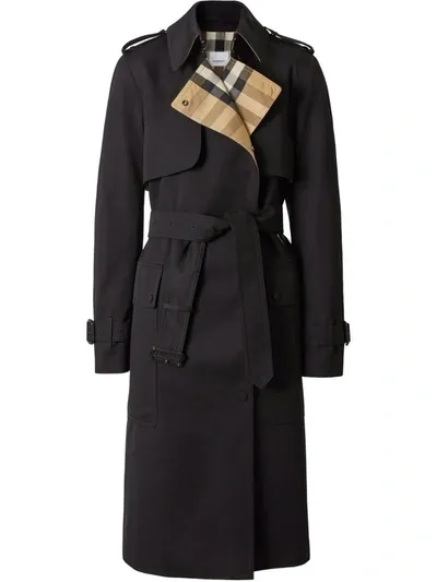 Burberry Gabardine Trench Coat In Black