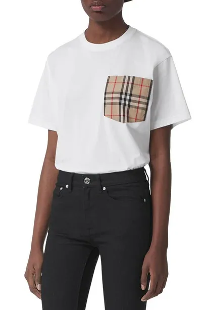 Burberry Irem Check Pocket Oversize Cotton T-shirt In White