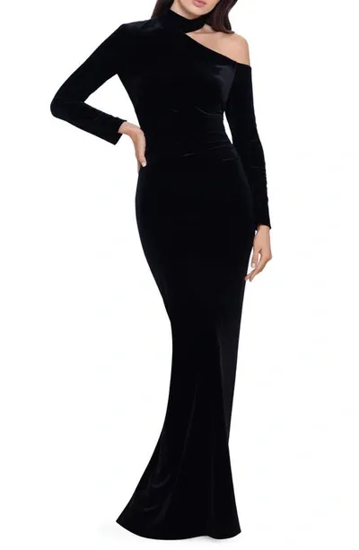 Xscape Women's Cutout Leg-slit Long-sleeve Gown In Black