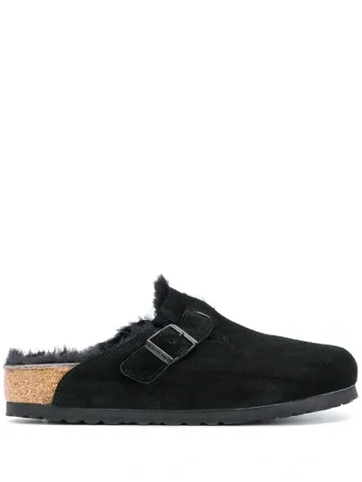 Birkenstock Shearling Lined Slippers In Black