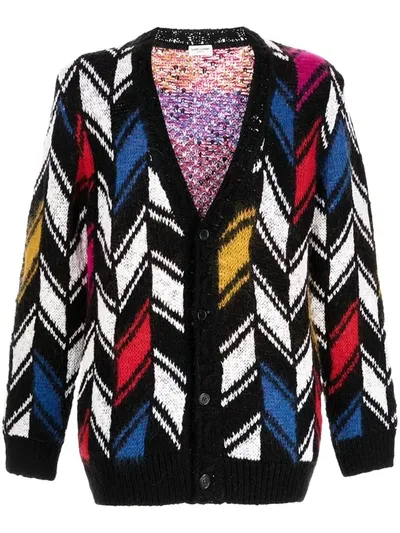 Saint Laurent Wool And Mohair Cardigan With All-over Jacquard Motif In Multicolor