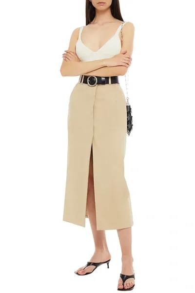 Rabanne Cotton-gabardine Midi Skirt In Beige