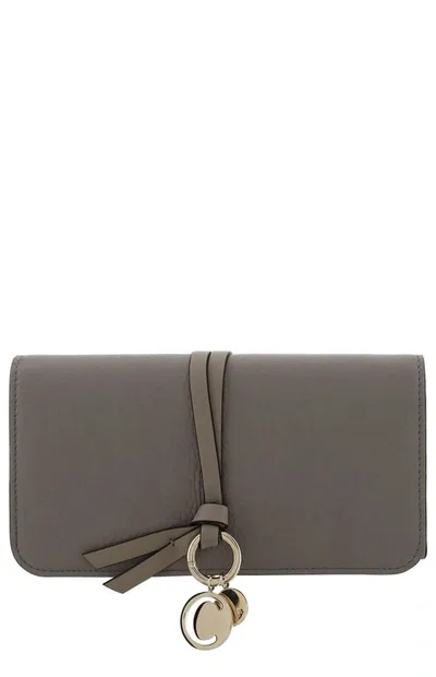 Chloé Logo Charm Laced Wallet In Grey