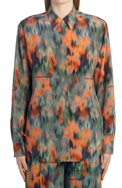 Off-white Abstract Floral Print Silk Shirt In Multicolour