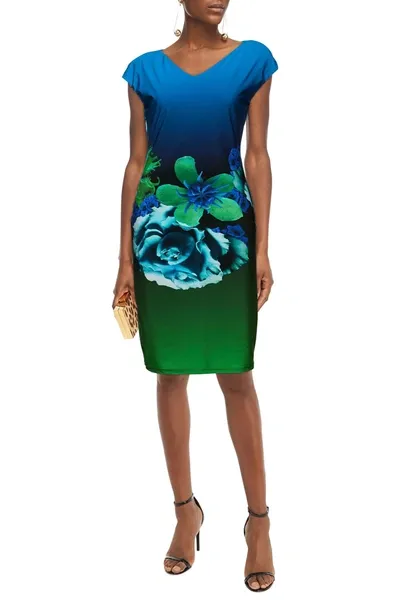 Roberto Cavalli Dégradé Floral-print Jersey Dress In Blue