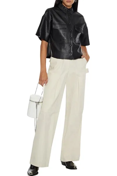 Walter Baker Dylan Cropped Leather Shirt In Beige