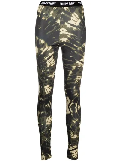 Philipp Plein Tie-dye High-rise Leggings In Grün