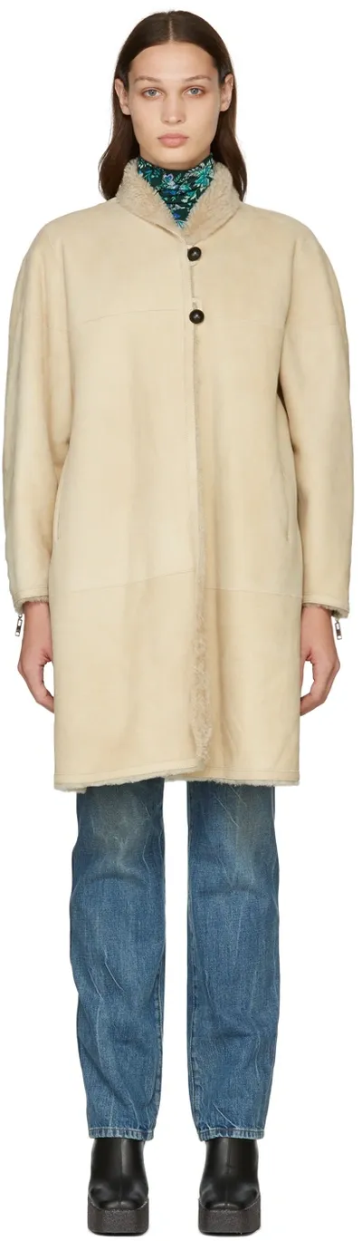 Isabel Marant Reversible Beige Abazoe Shearling Coat In Ecru