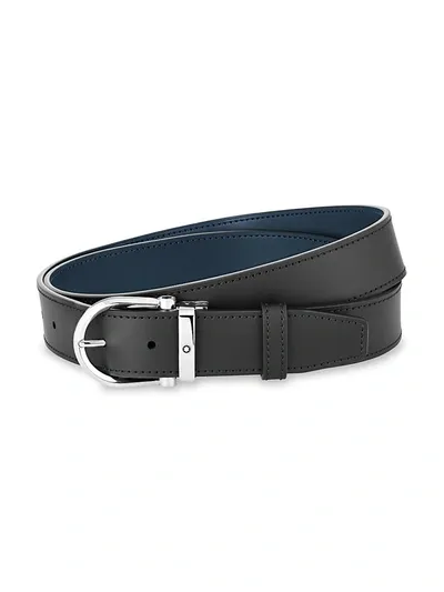 Montblanc Horseshoe Shiny Stainless Steel Buckle Reversible Belt In Black Blue