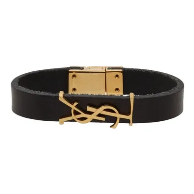 Saint Laurent Leather Bracelet With Logoed Buckle In Nero