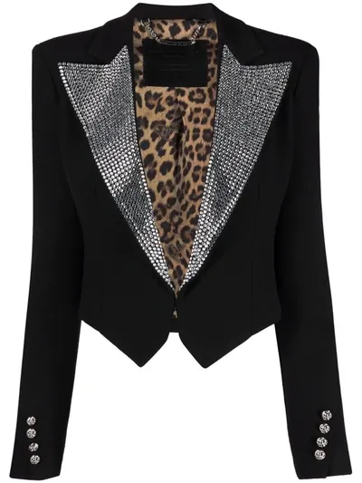 Philipp Plein Crystal-embellished Cropped Blazer In Black