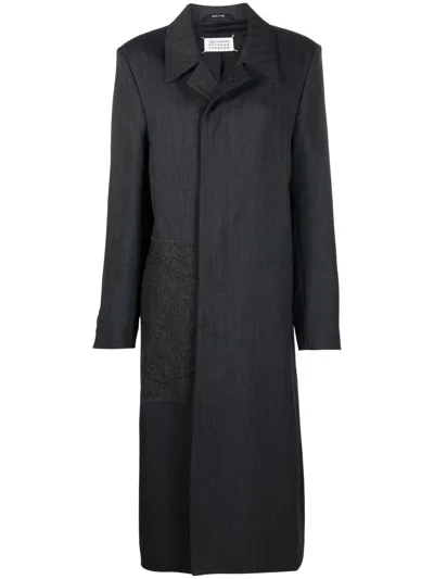 Maison Margiela Contrasting Panel Single-breasted Coat In Grey