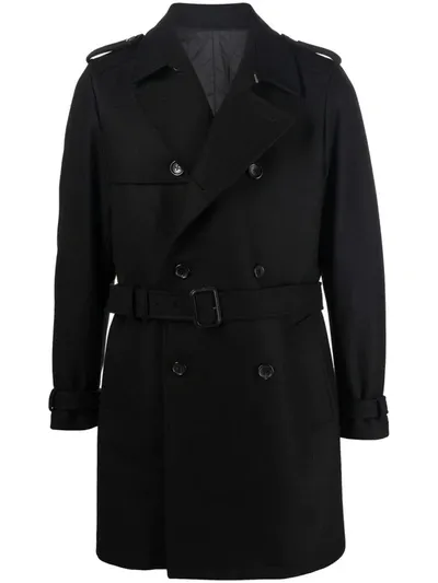 Reveres 1949 Double-breasted Belted Virgin Wool Coat In Black