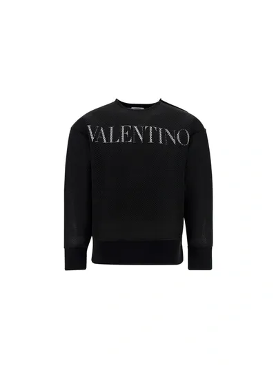 Valentino Bianco Brand-print Crewneck Mesh Sweatshirt S In Black