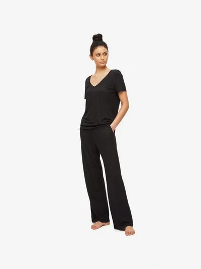 Derek Rose Women's Lounge Trousers Basel Micro Modal Stretch Black