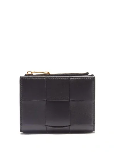 Bottega Veneta Cassette Intrecciato Leather Wallet In Black-gold