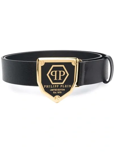 Philipp Plein Logo-plaque Leather Belt In Black