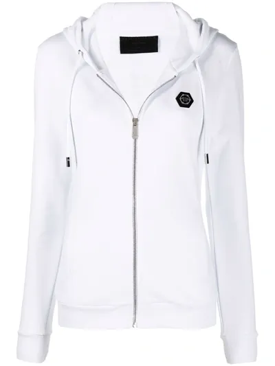 Philipp Plein Logo-print Zip-up Hoodie In White