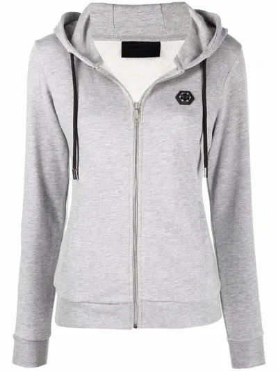 Philipp Plein Logo-patch Zip-up Hoodie In Grey