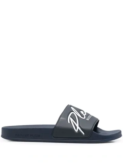 Philipp Plein Embossed Logo Slides In Blue