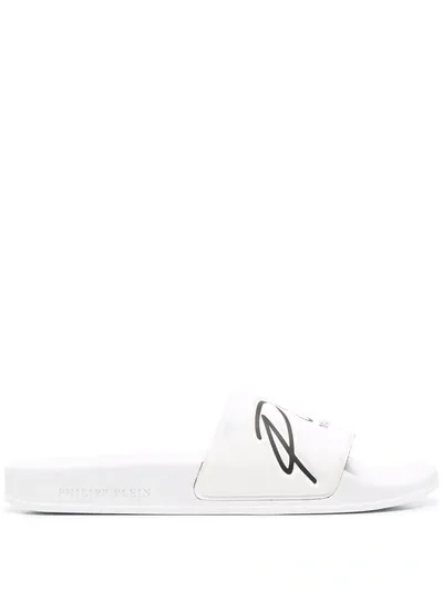 Philipp Plein Embossed Logo Slides In White