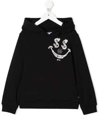 Philipp Plein Junior Chest Logo-plaque Hoodie In 黑色