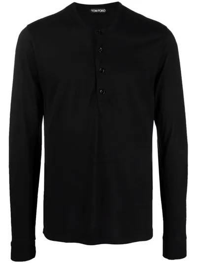 Tom Ford Fluid Rib Henley T-shirt In Black