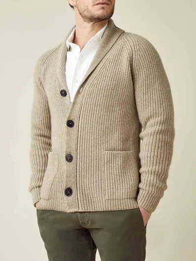 Luca Faloni Camel Beige Chunky Knit Cashmere Cardigan