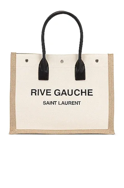 Saint Laurent Rive Gauche Cotton Small Tote Bag In White,beige