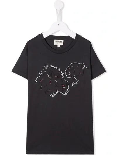 Kenzo Kids' Tiger-print Organic Cotton T-shirt In Grey