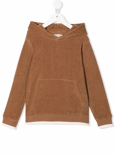 Paolo Pecora Kids' Corduroy Long Sleeved Hoodie In Camel