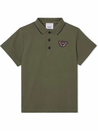 Burberry Kids' Boy's Hecter Embroidered Vintage Check Bear Polo Shirt In Caper Green