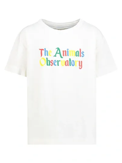 The Animals Observatory Kids' Logo-print Cotton T-shirt In Bianco