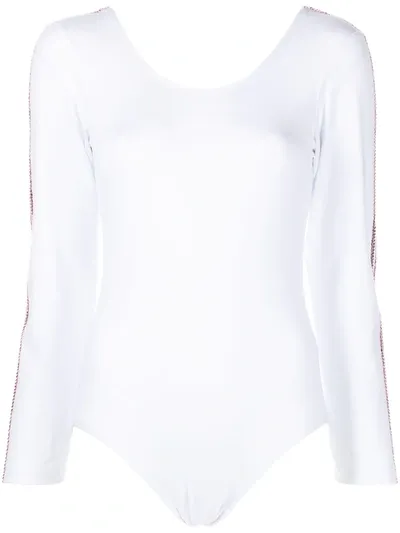 Liberal Youth Ministry Crystal-embellished Stripe Bodysuit In White